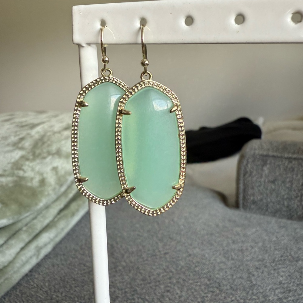 Kendra Scott Green and Gold Drop Earrings